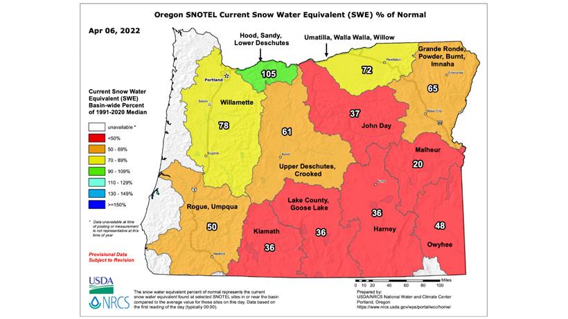 Oregon snow water equivalent map april 2022