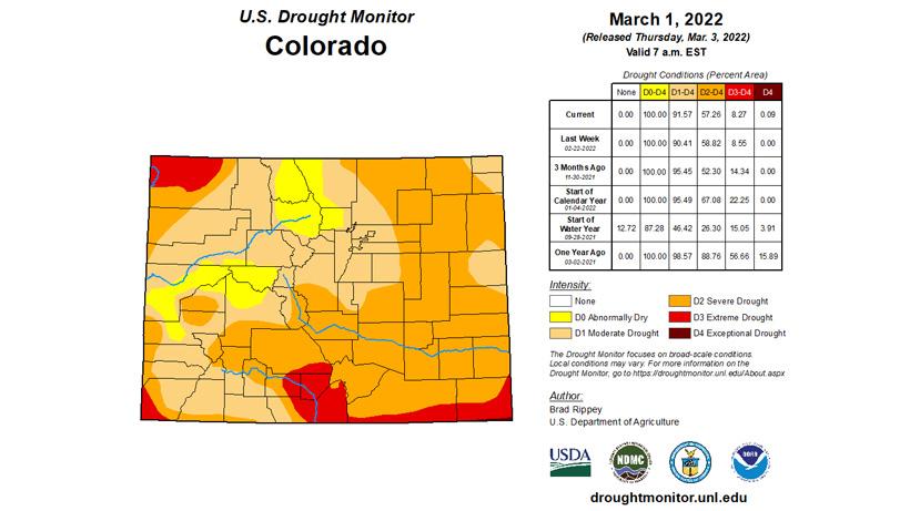 Colorado March 2022 drought status map