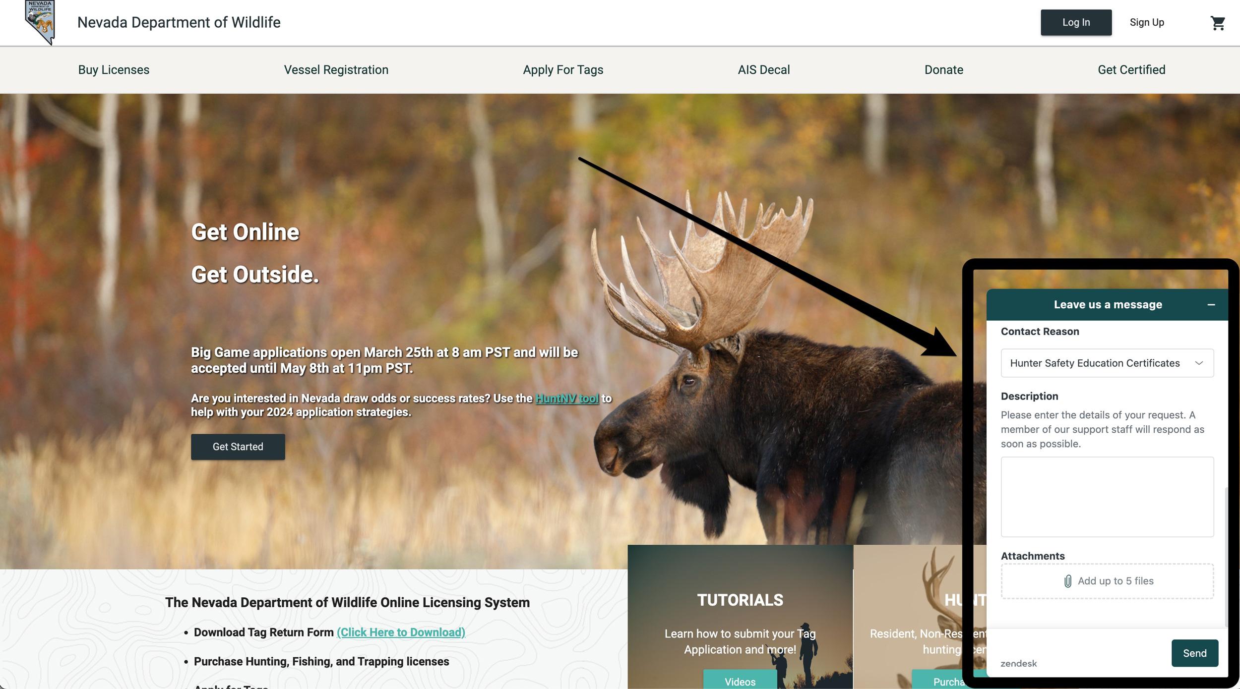 Uploading proof of Nevada hunter education certificate to Nevada licensing website