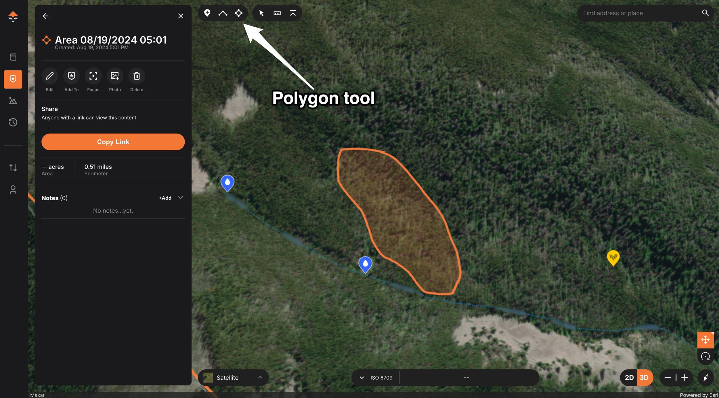 Using the polygon tool on GOHUNT Maps to mark elk areas