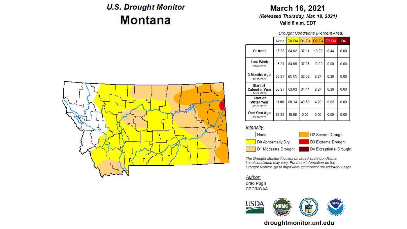 Montana mid March 2021 drought status map