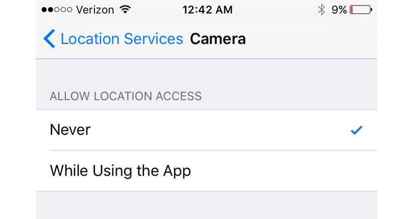Iphone camera location services turned off
