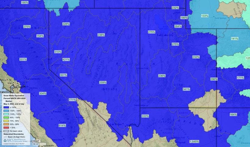 Nevada snow water equivalent map may 2 2023