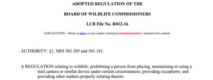 Nevada adopted trail camera law