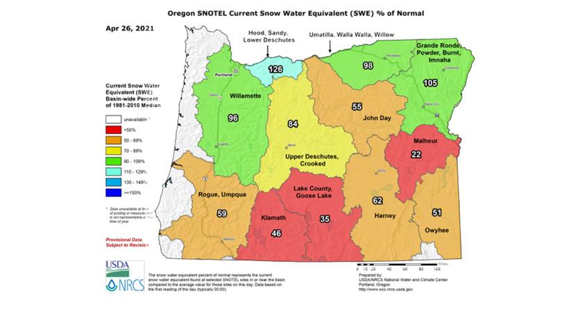 2021 oregon snotel current water equivalent map