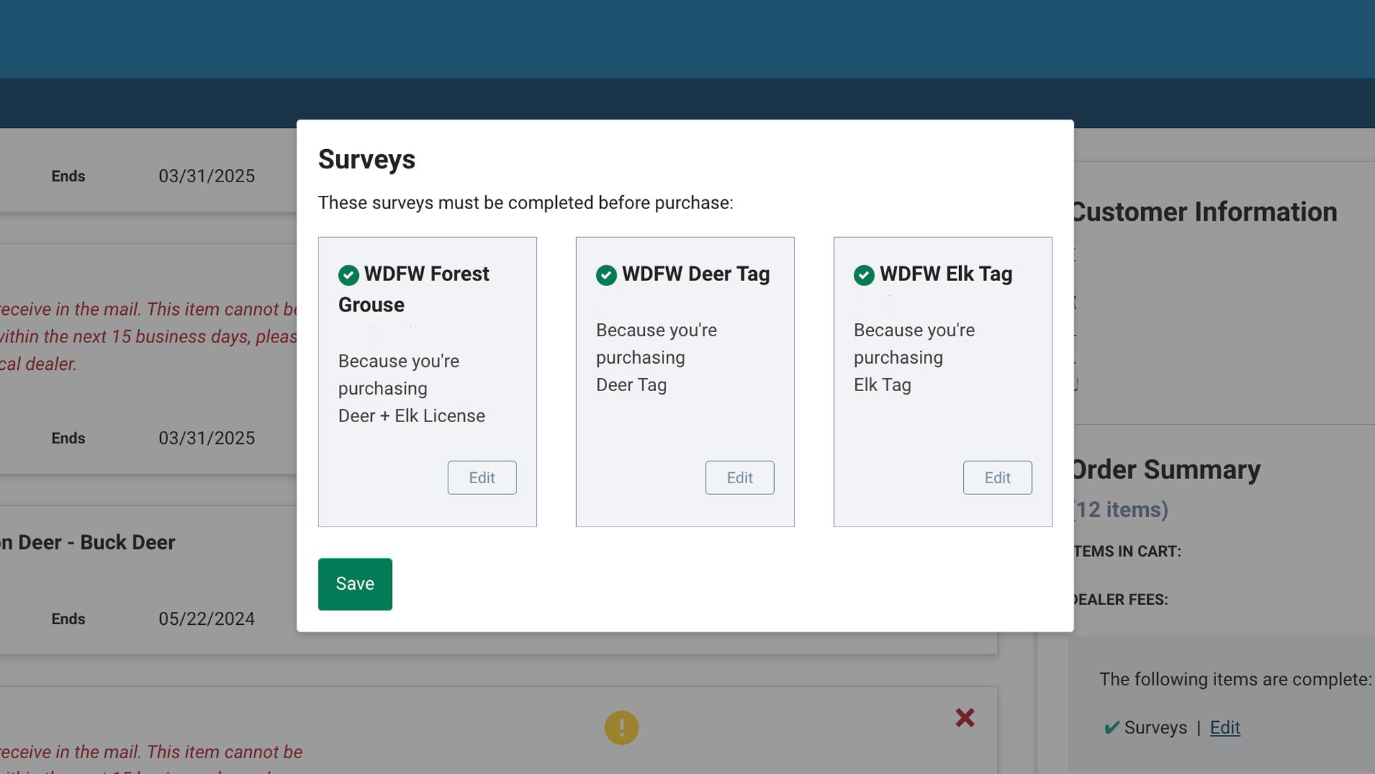 Completed Washington hunting surveys