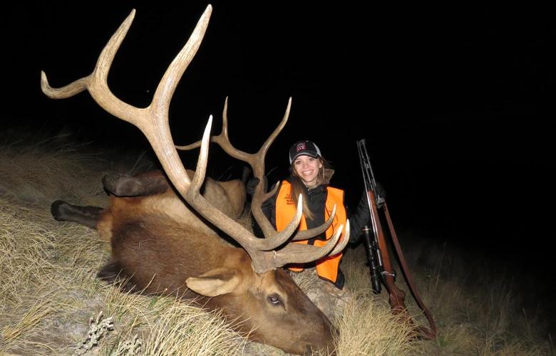 Maddy with a great montana bull elk taken with northern rockies outfitters 1