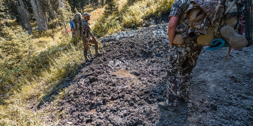 Hiking through elk wallow in wyoming