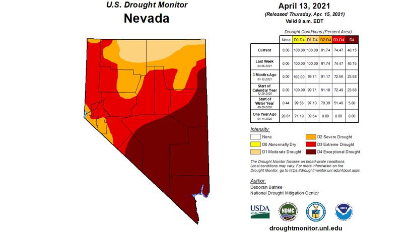 Nevada drought monitor status map april 13 2021