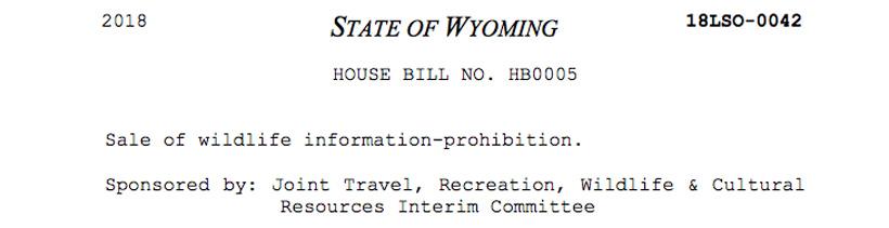 Wyoming prohibiting sale of wildlife locations