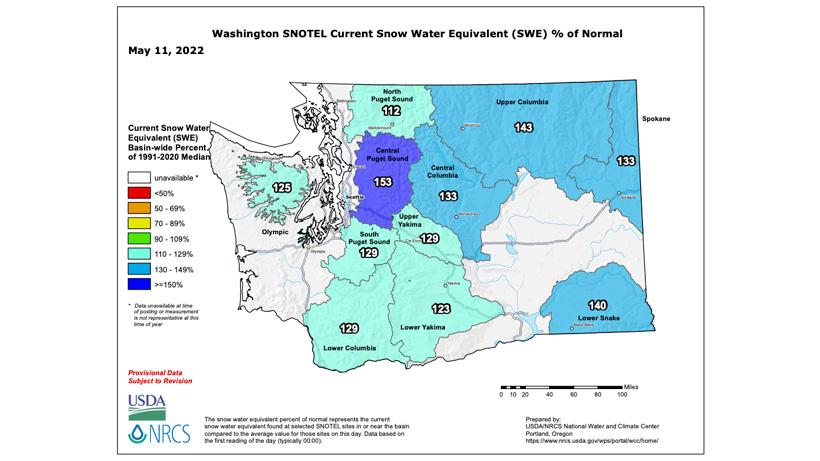 2022 washington snotel current snow water equivalent map