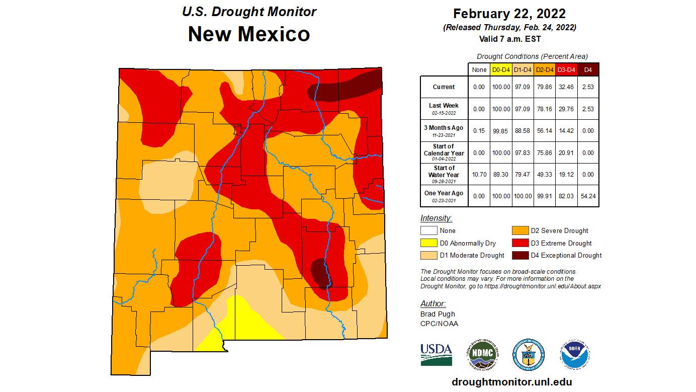 Late February 2022 drought status map for New Mexico