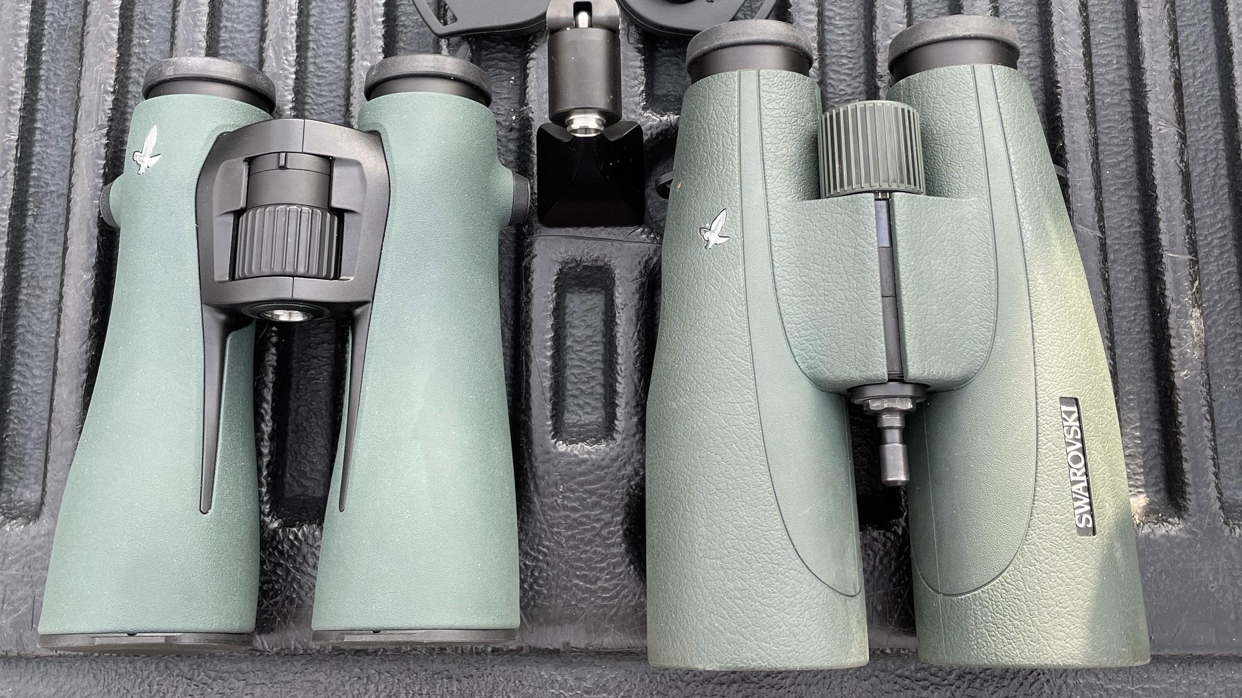 Size comparison of Swarovski 14x52 NL Pure and 15x56 SLC binoculars