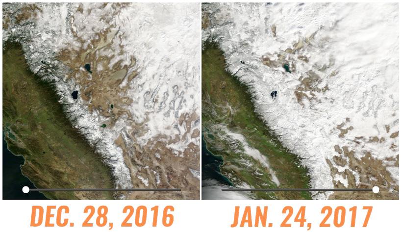 December and january snowpack in california and nevada