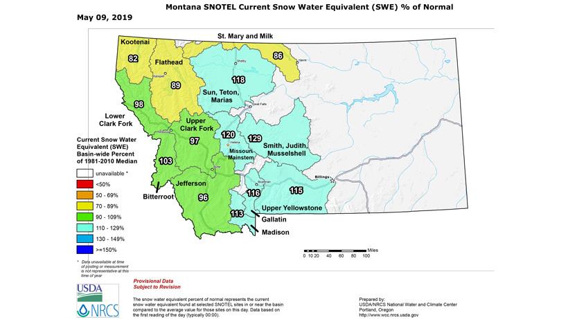 Montana snow water equivalent as of may 2019