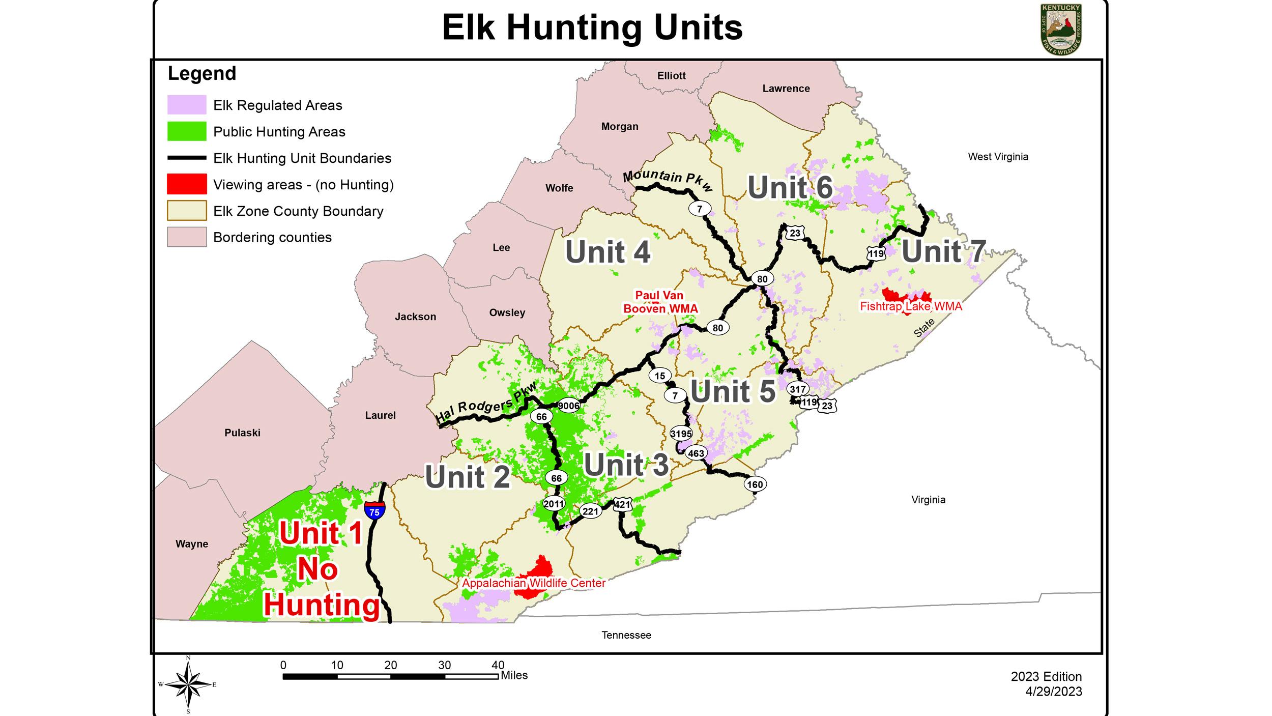 Updated Kentucky elk hunting unit map