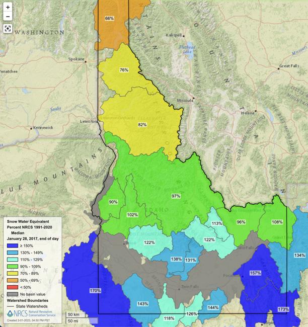 Idaho february 28 2017 snow water equivalent map