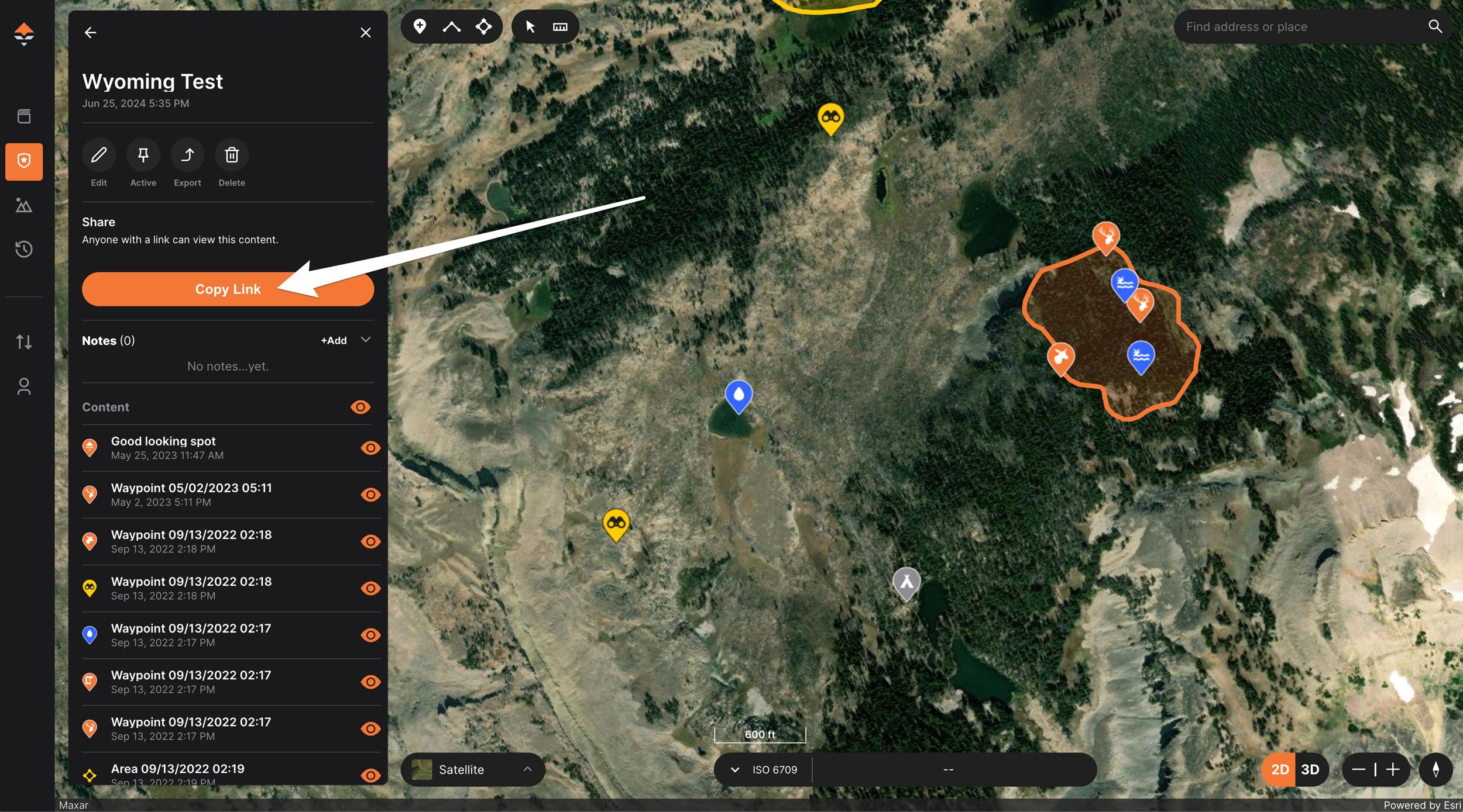 Sharing a hunt folder of all your waypoints with a friend on the web version of GOHUNT Maps