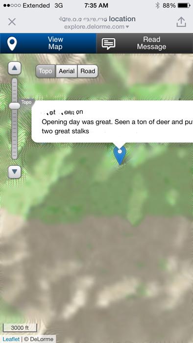 Inreach message showing location