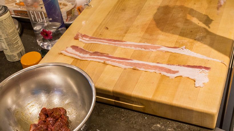 Thin strips of bacon ready for ingredients