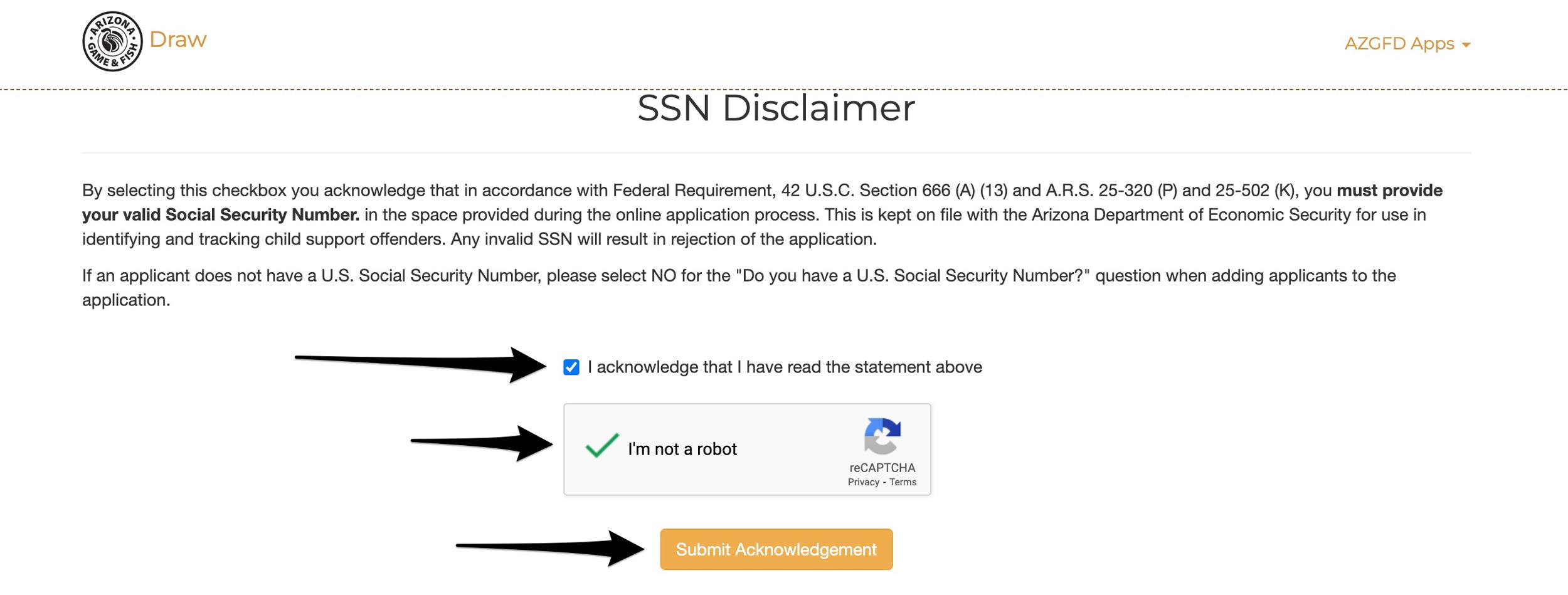 Arizona SSN Disclaimer