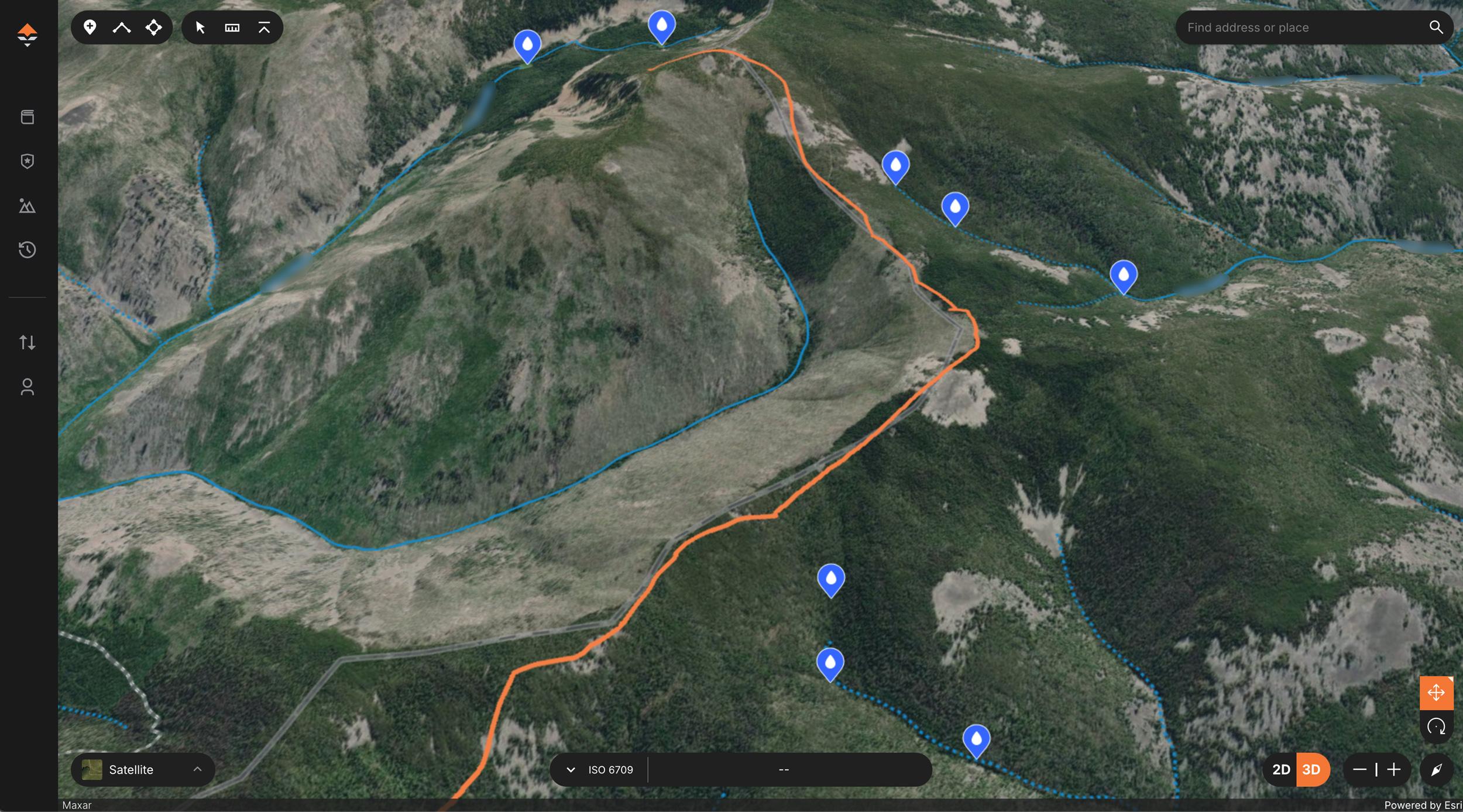 Mapping out potential water sources using satellite imagery and water layers on GOHUNT Maps