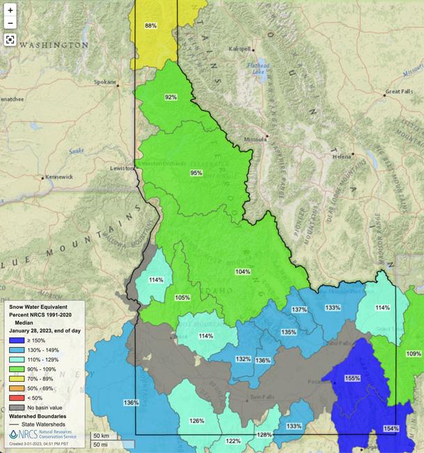 Idaho february 28 2023 snow water equivalent map
