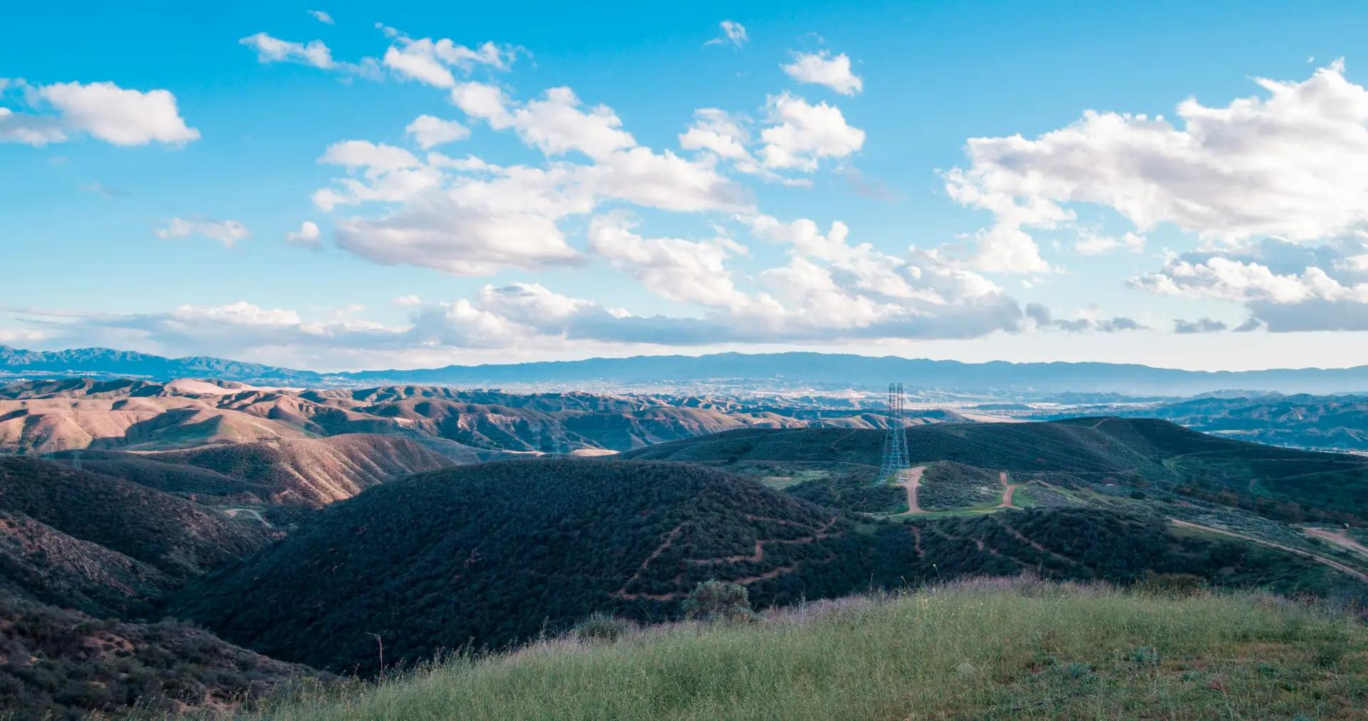 California scenic view of a valley with mountains in the background