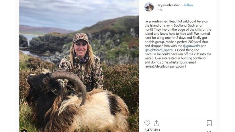 Pro hunter Larysa Switlyk under fire for legally killing wild goat