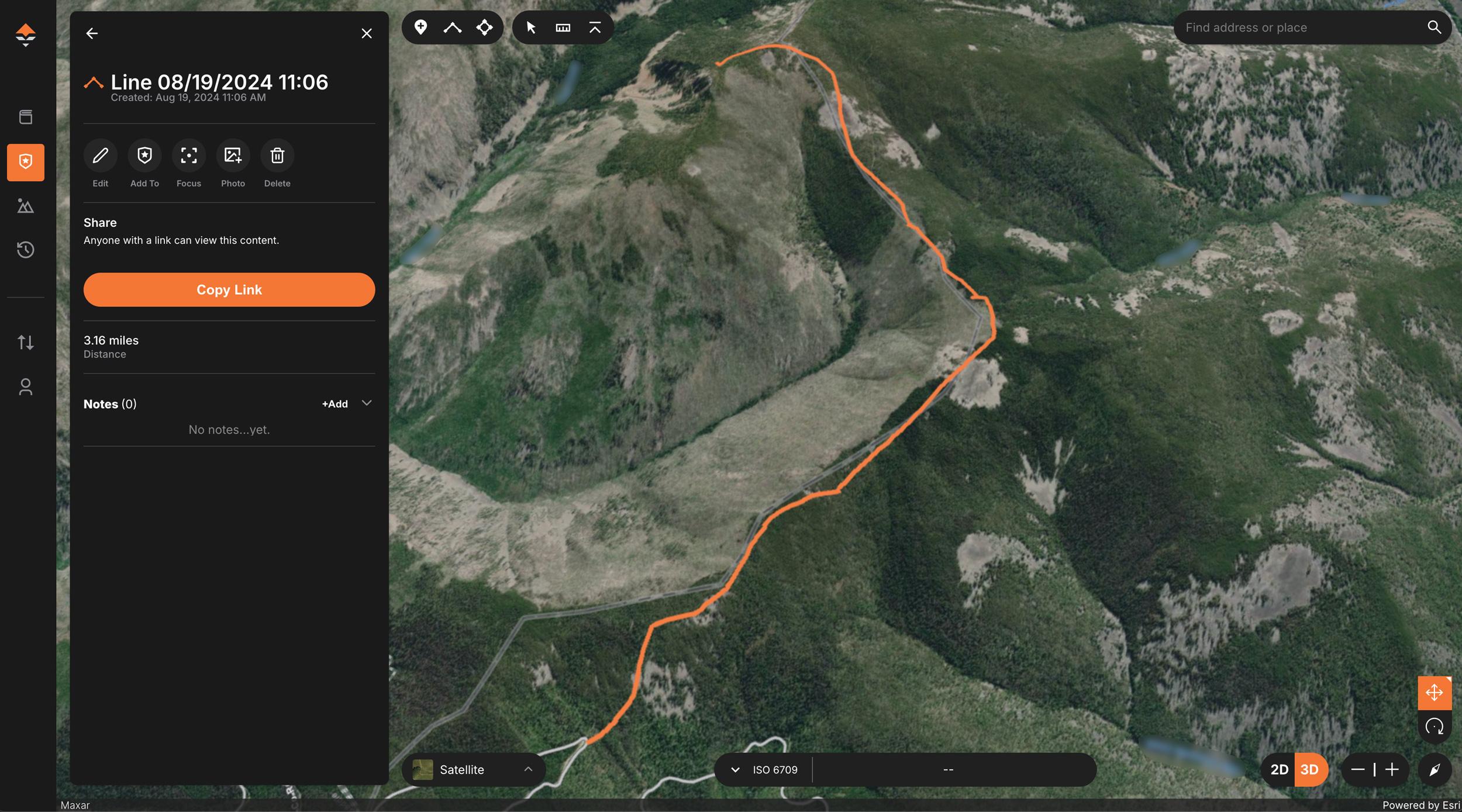 Mapping out hiking distance using the draw line tool on GOHUNT Maps