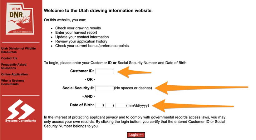 Utah drawing information login page_0