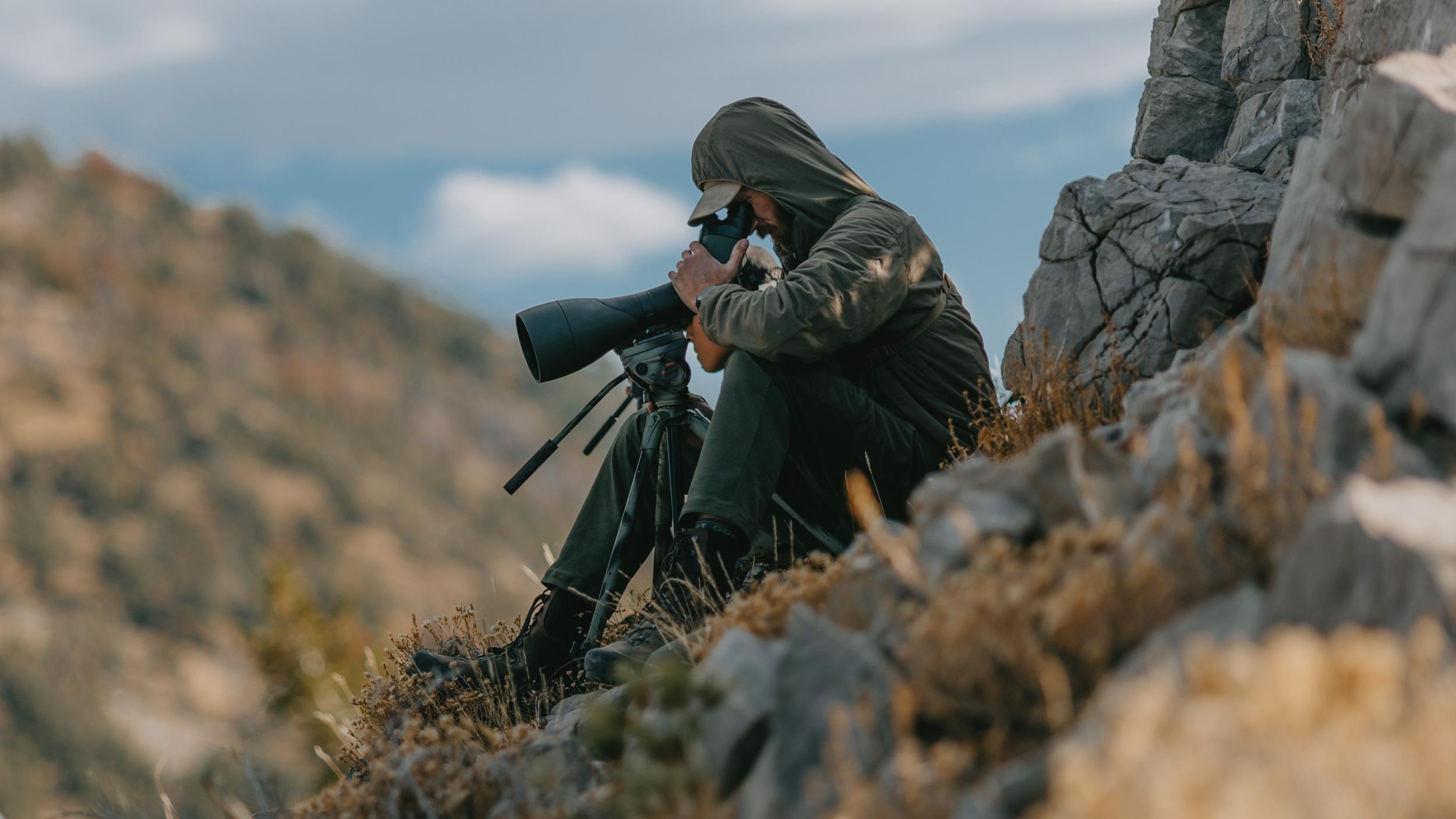 Brady Miller glassing for elk with Swarovski BTX spotting scope