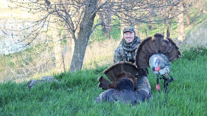 Sean Evenson with a turkey taken with heads up decoy
