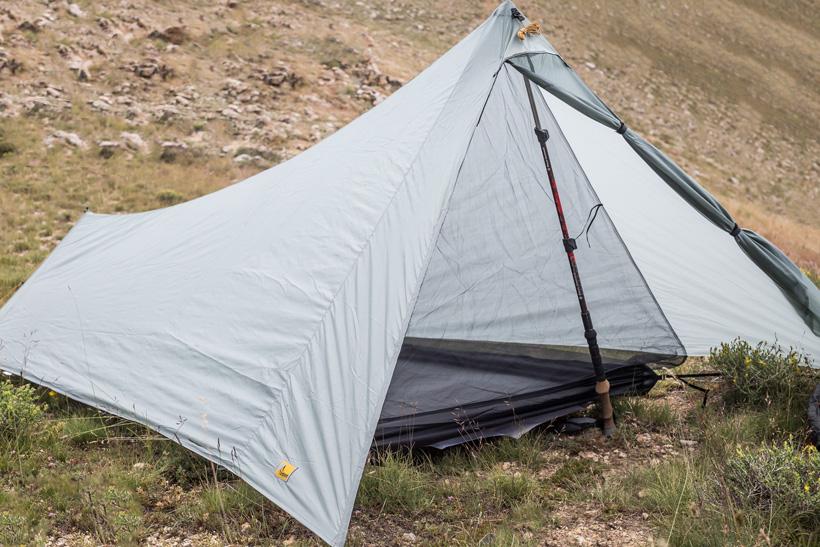 Trekking pole used with a lightweight tent