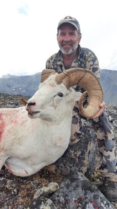 Jeff McDonald with his Alaska Dall sheep, side view