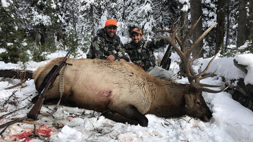 Steve greanias and avo with a wyoming bull elk