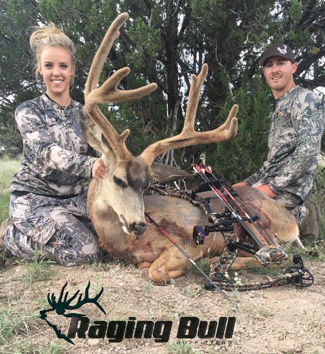 Paige with an arizona archery otc mule deer taken with raging bull outfitters