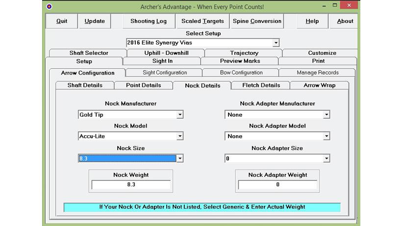 Entering nock details using archers advantage_0