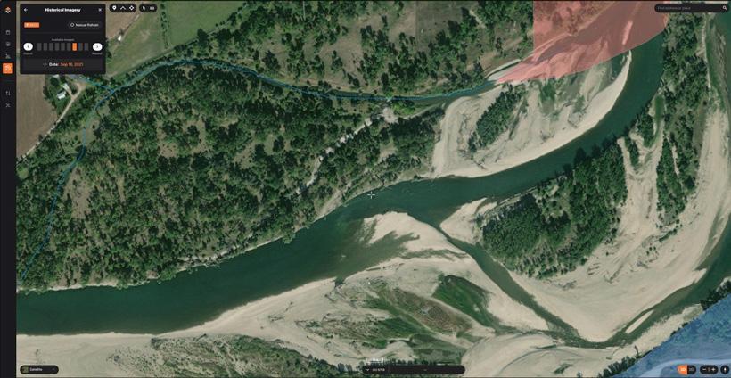 Changes in a river system can be seen using historical imagery