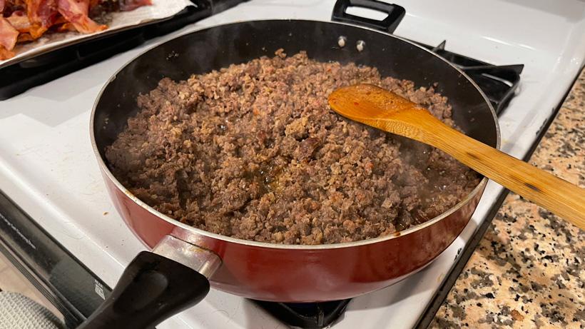 Browned mule deer meat for chili