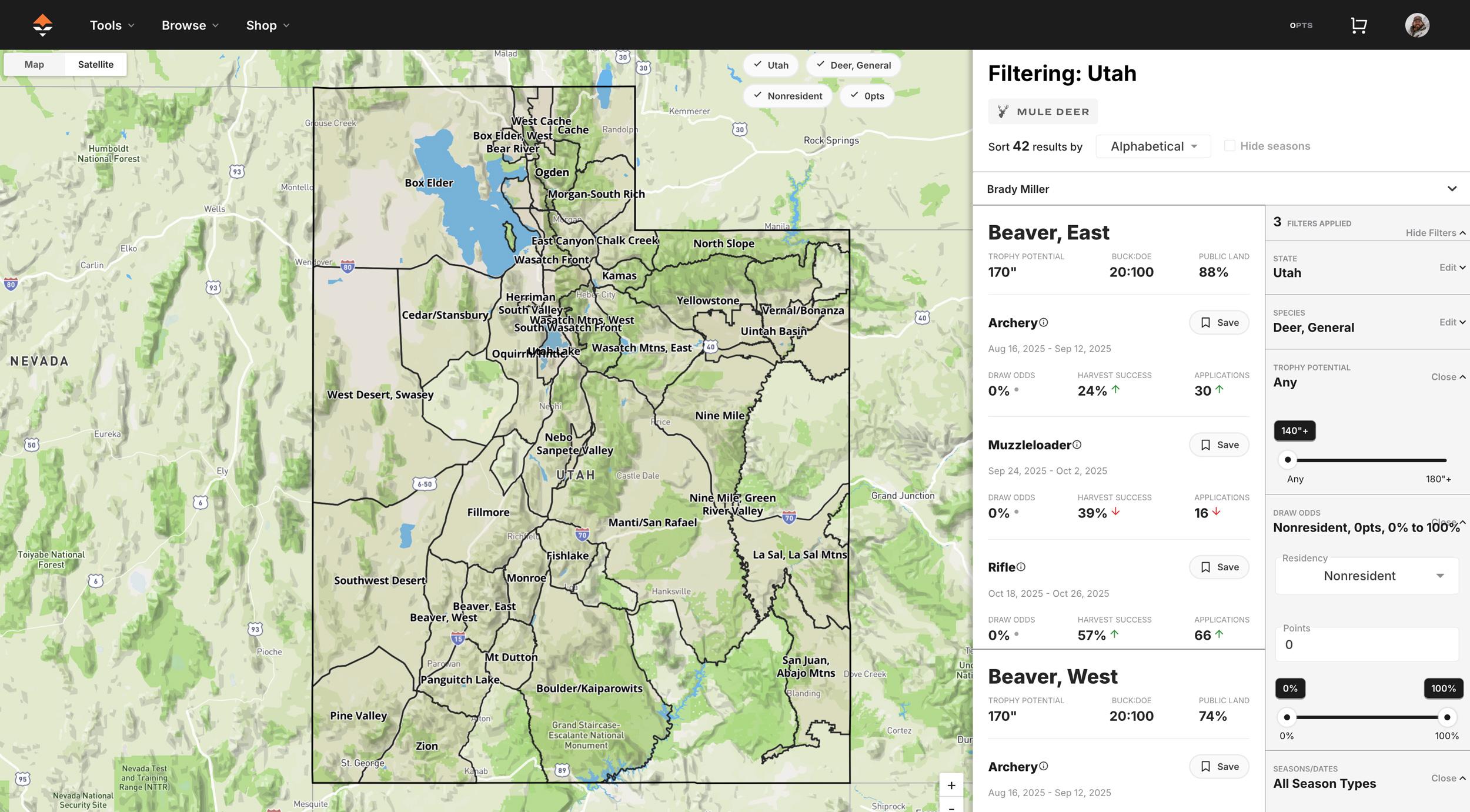 Utah general season deer map and hunting research example
