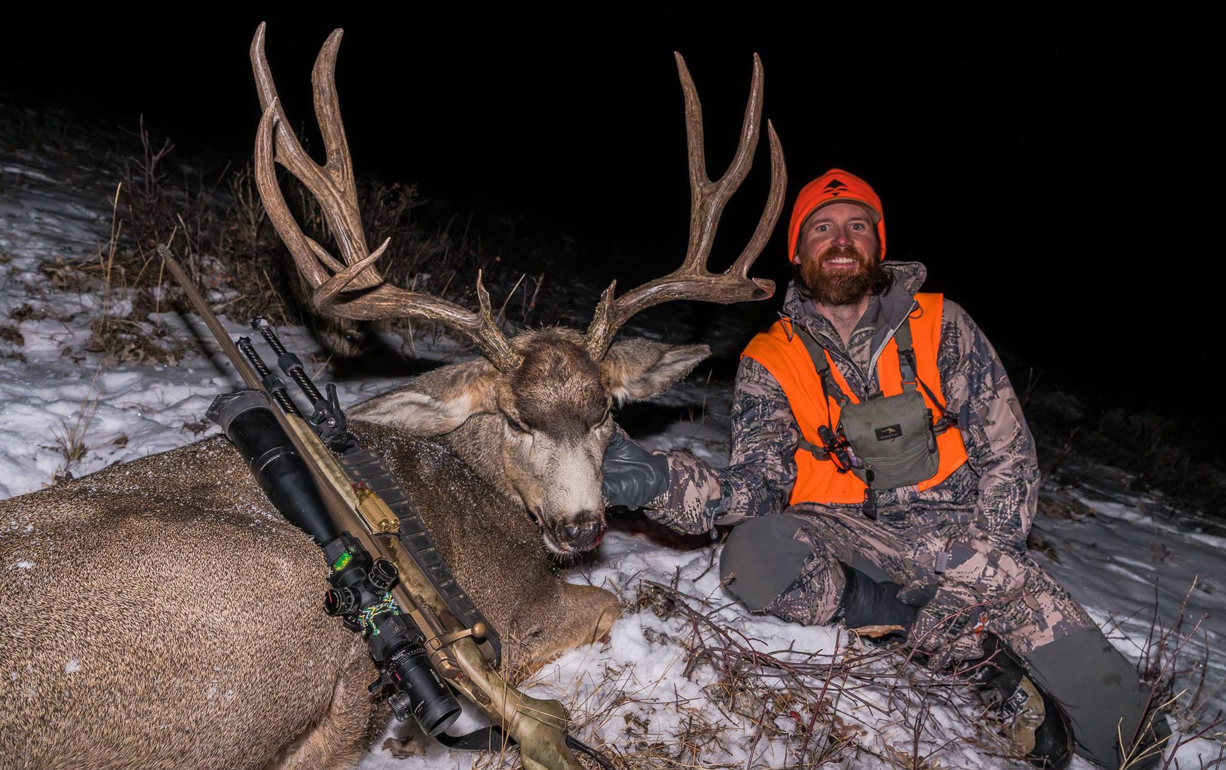 Brady Miller with his biggest mule deer buck taken with a Browning X-Bolt rifle