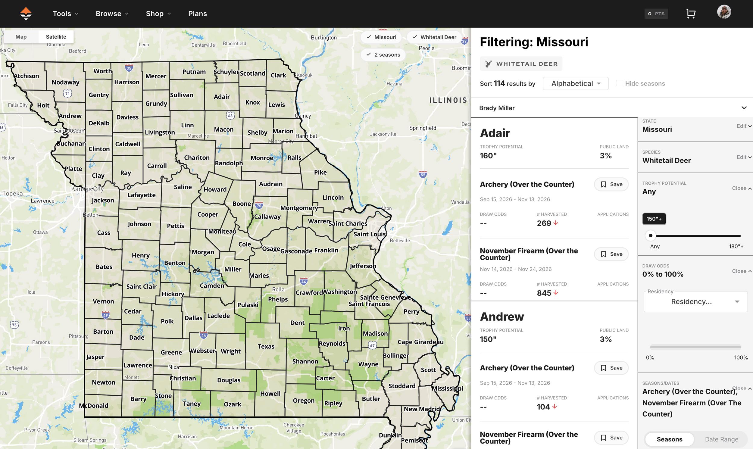 Missouri over the counter whitetail options for archery and firearms on GOHUNT Insider