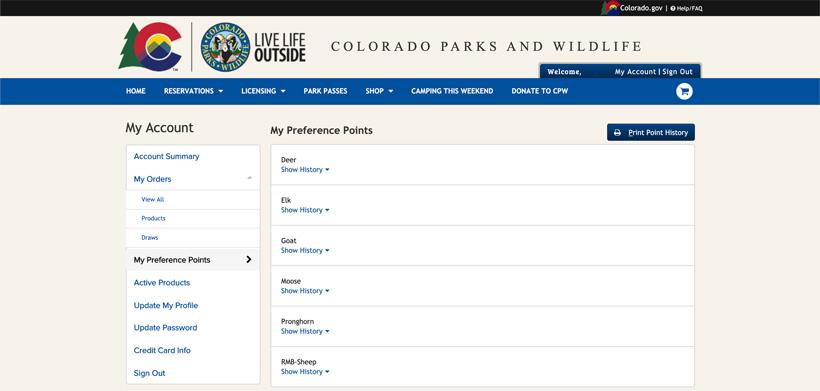 Looking up colorado preference points for hunts