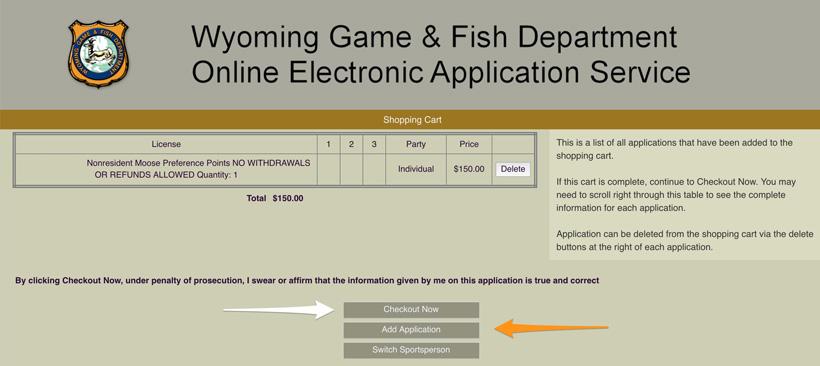 Checkout page for wyoming preference points_0