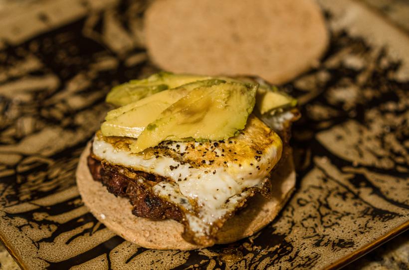Antelope burger with egg and avocado