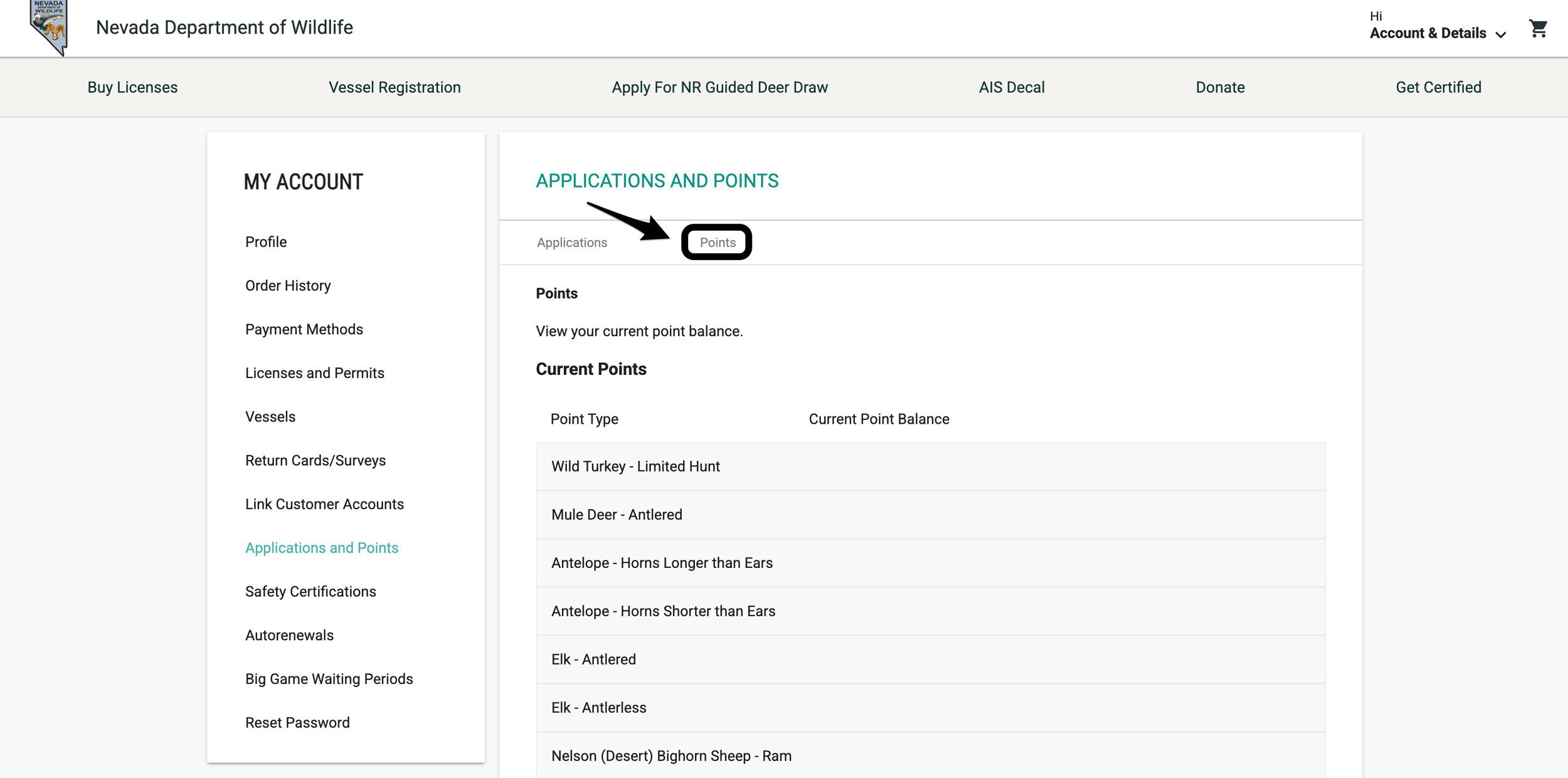 How to view your hunting bonus point totals in Nevada