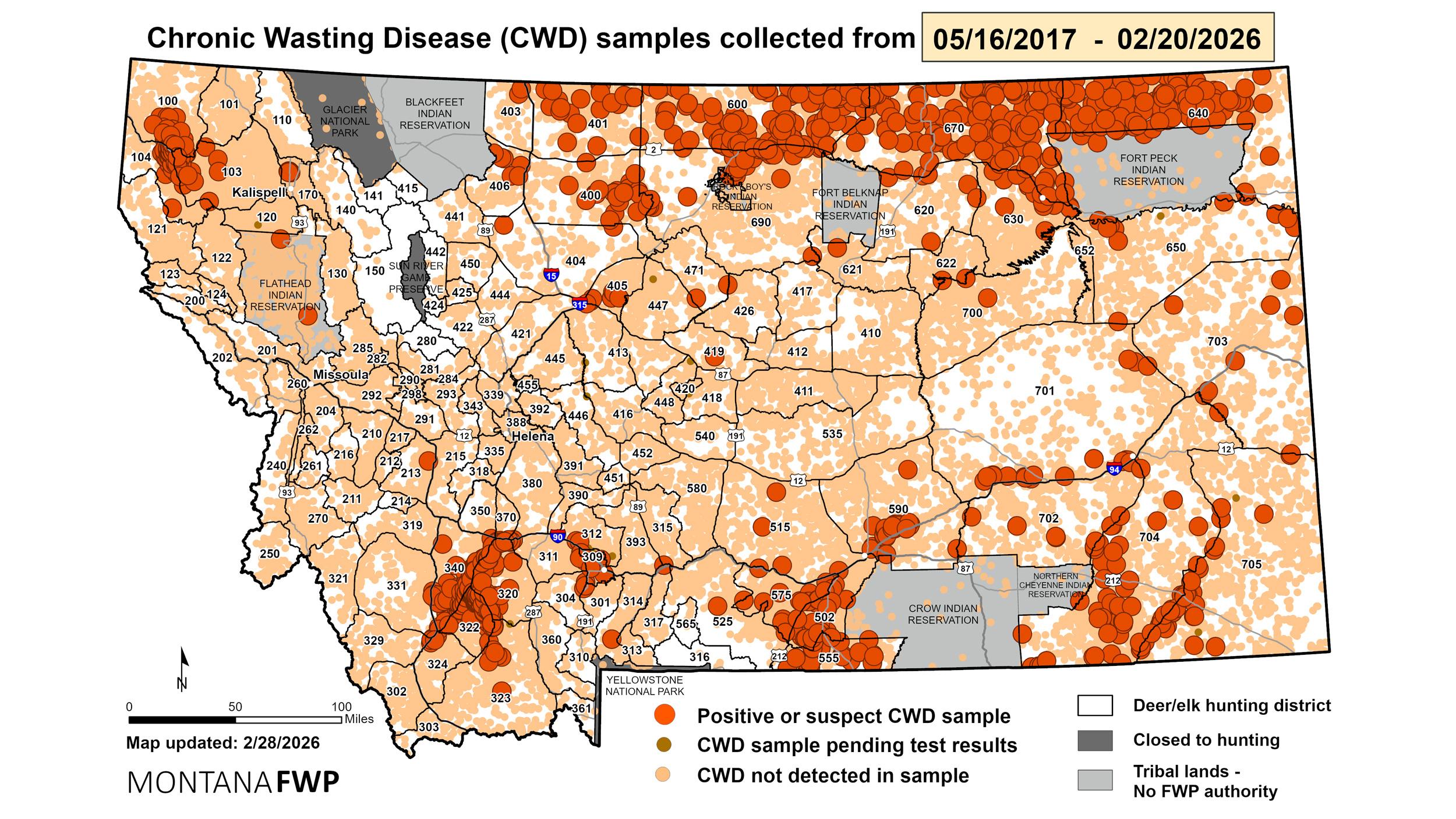 Montana Chronic Wasting Disease Map - updated February 2026