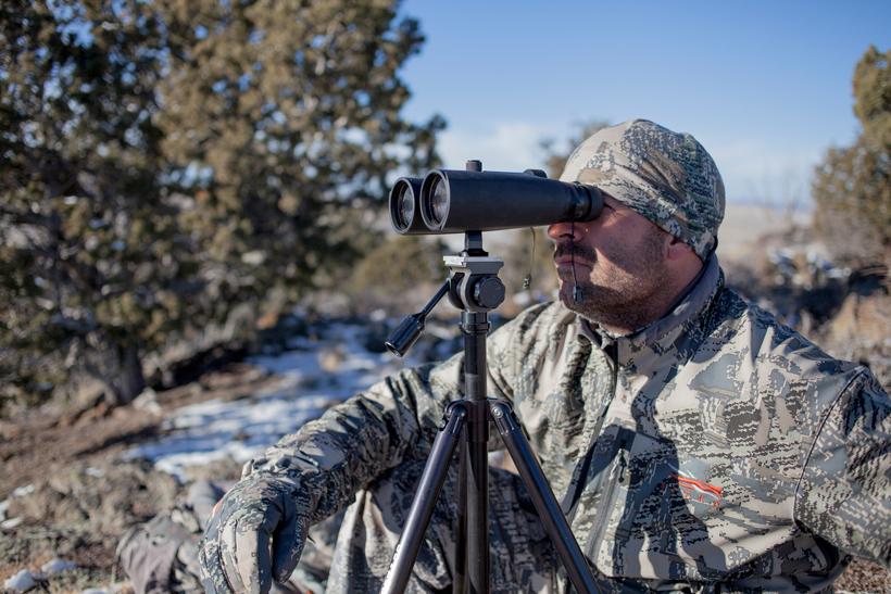 Dave Loescher glassing with 15 power binoculars