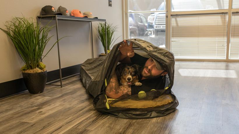 Lorenzo sartini and buck in a bivy sack